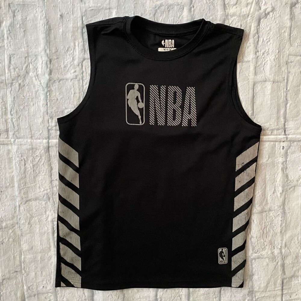 NBA youth boys M 10 sleeveless Crewneck dri fit shirt black & grey